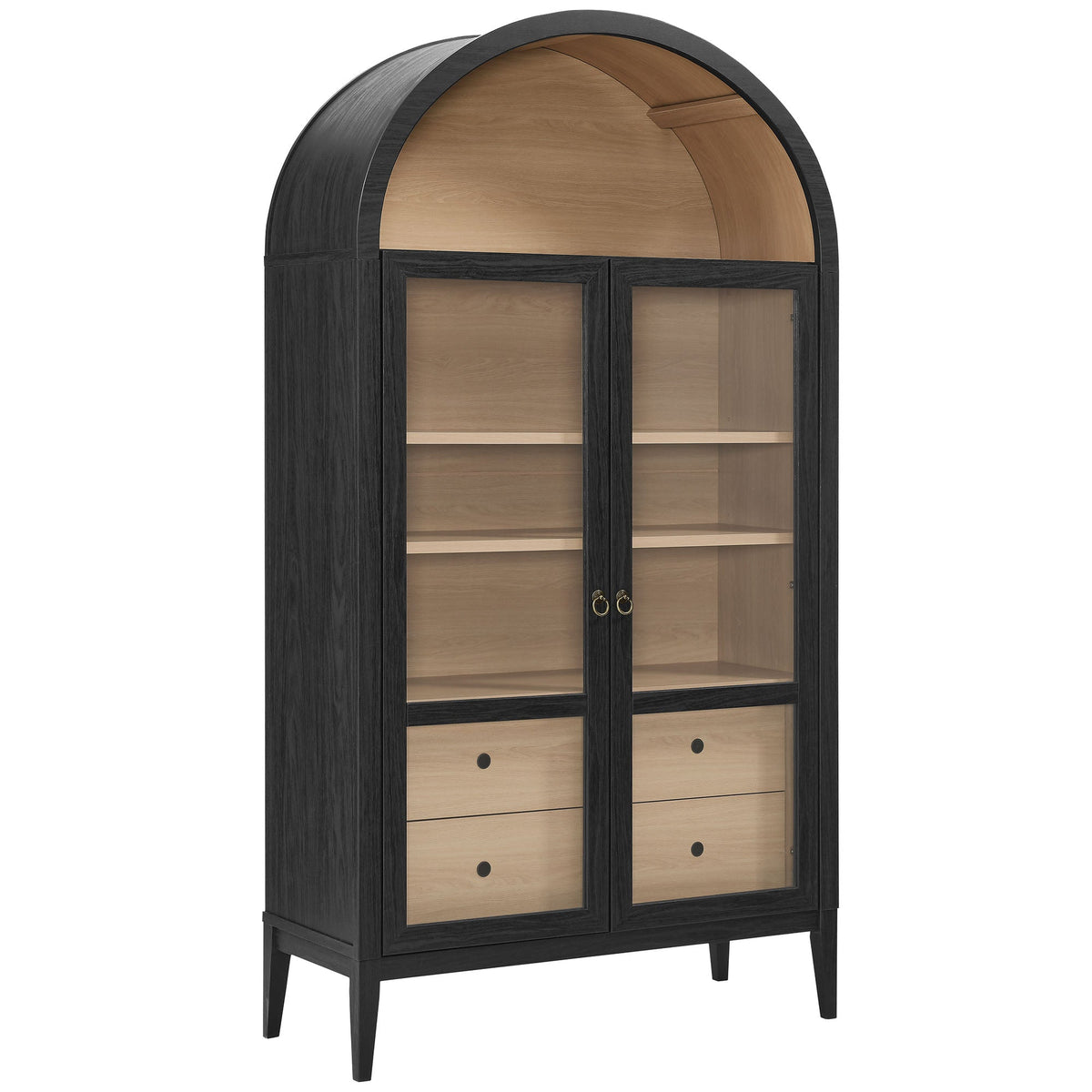 Nolan Black/Oak 74" Tall Wide Arched Storage Display Cabinet - Ornate Home