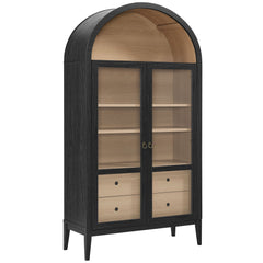 Nolan Black/Oak 74" Tall Wide Arched Storage Display Cabinet - Ornate Home