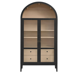 Nolan Black/Oak 74" Tall Wide Arched Storage Display Cabinet - Ornate Home