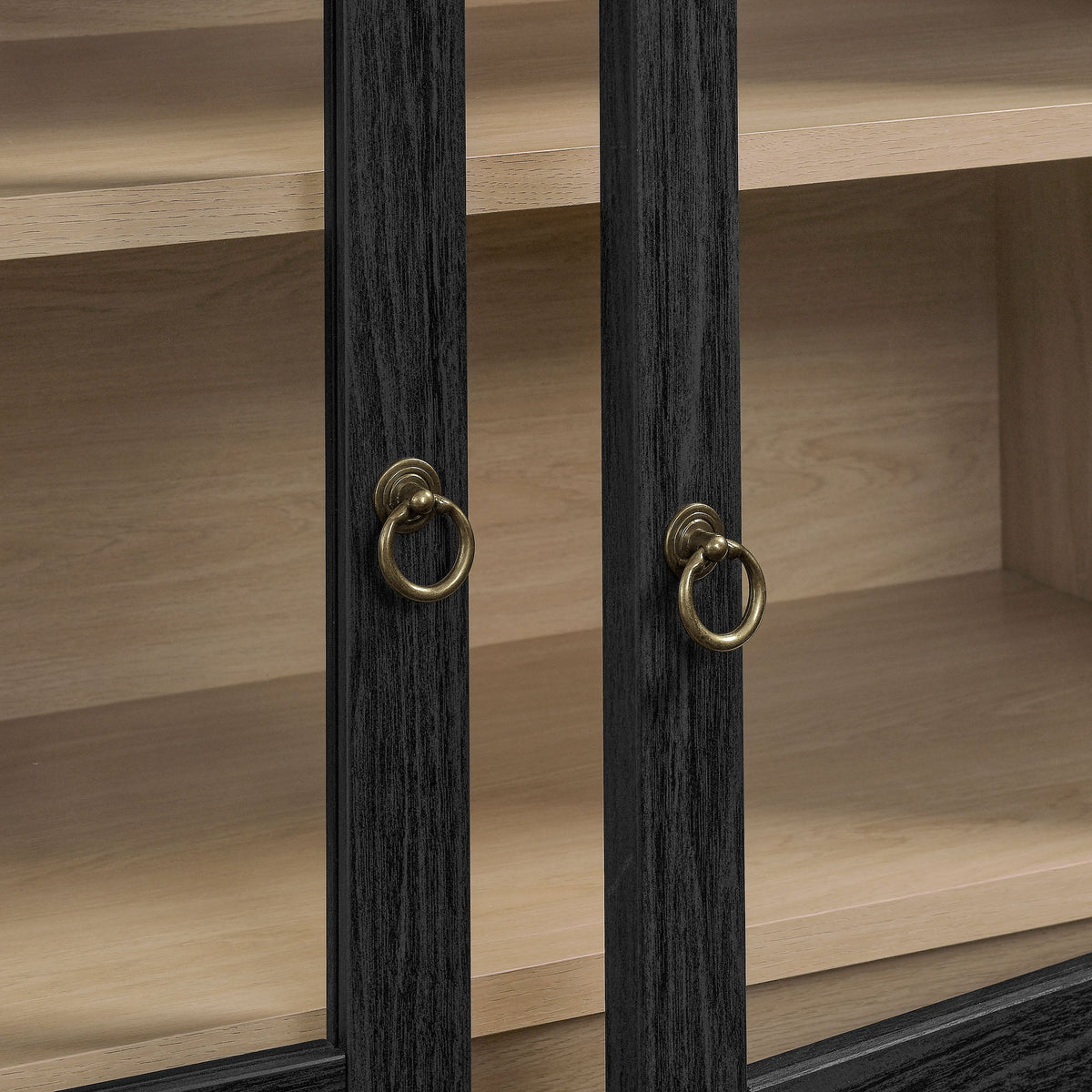 Nolan Black/Oak 74" Tall Wide Arched Storage Display Cabinet - Ornate Home