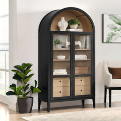 Nolan Black/Oak 74" Tall Wide Arched Storage Display Cabinet - Ornate Home