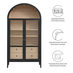 Nolan Black/Oak 74" Tall Wide Arched Storage Display Cabinet - Ornate Home