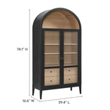 Nolan Black/Oak 74" Tall Wide Arched Storage Display Cabinet - Ornate Home