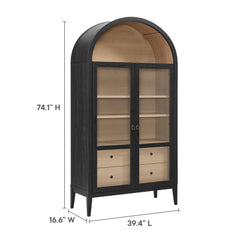 Nolan Black/Oak 74" Tall Wide Arched Storage Display Cabinet - Ornate Home