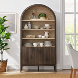 Nolan Dark Walnut 74" Tall Wide Arched Storage Display Cabinet Bookshelf