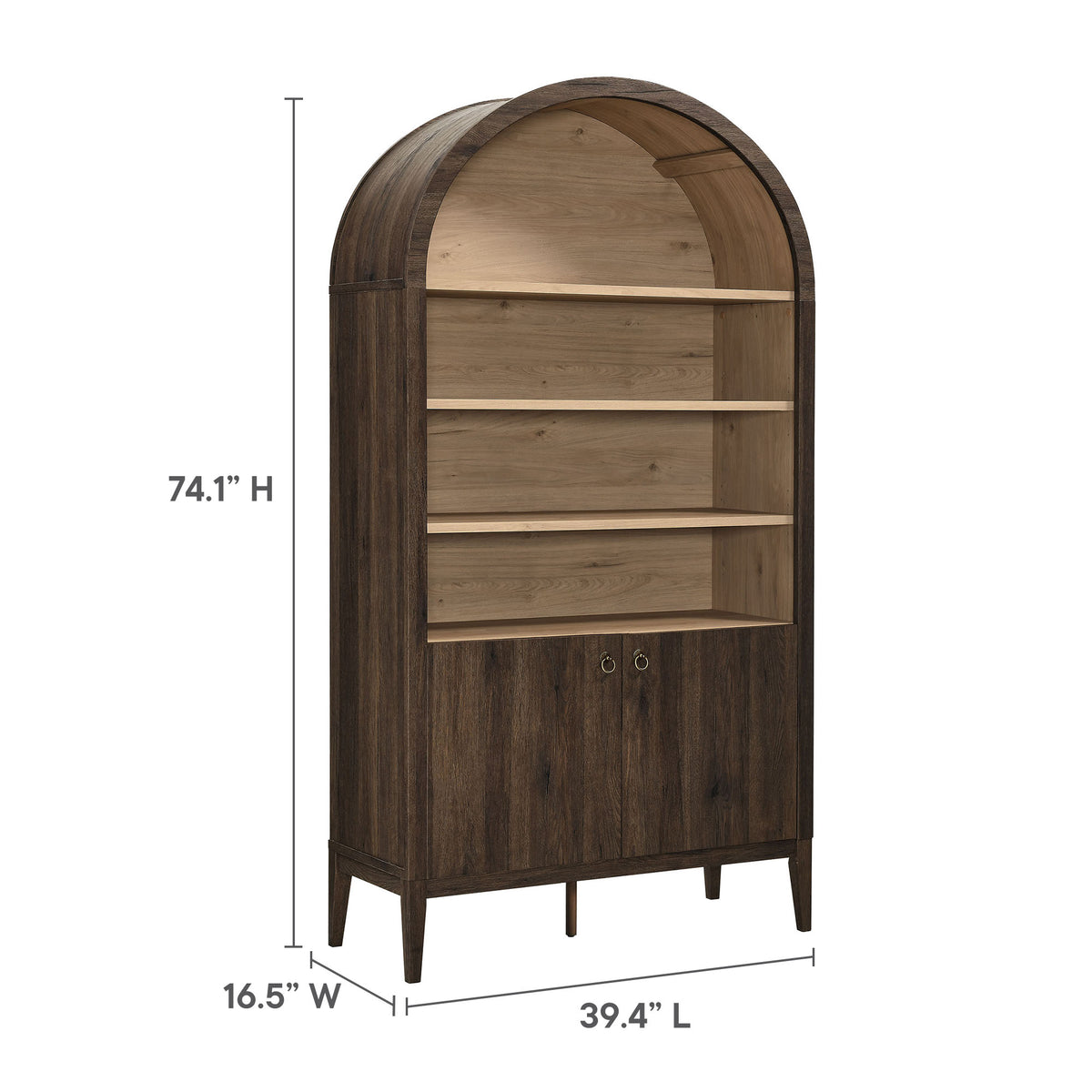 Nolan Dark Walnut 74" Tall Wide Arched Storage Display Cabinet Bookshelf