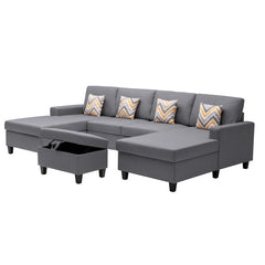 Nolan Gray 124"W Linen Double Chaise Sectional Sofa with Ottoman - Ornate Home