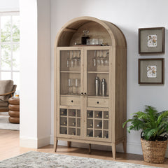 Nolan Light Oak Arched Bar Cabinet - Ornate Home
