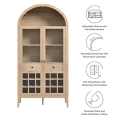 Nolan Light Oak Arched Bar Cabinet - Ornate Home
