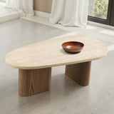 Nolfi Yellow Travertine/Brown Oak Coffee Table - Ornate Home
