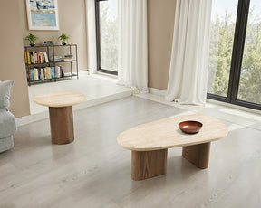 Nolfi Yellow Travertine/Brown Oak Coffee Table - Ornate Home