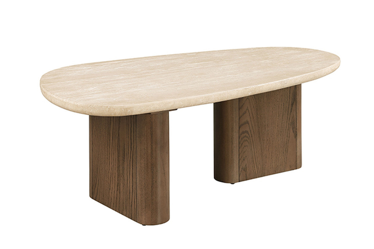 Nolfi Yellow Travertine/Brown Oak Coffee Table - Ornate Home