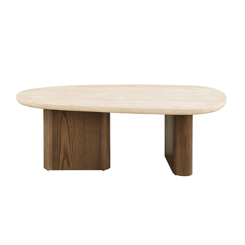 Nolfi Yellow Travertine/Brown Oak Coffee Table - Ornate Home