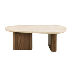 Nolfi Yellow Travertine/Brown Oak Coffee Table - Ornate Home