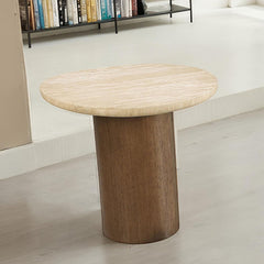 Nolfi Yellow Travertine/Brown Oak End Table - Ornate Home