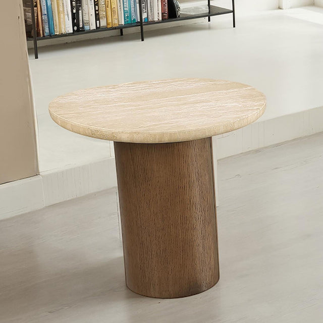 Nolfi Yellow Travertine/Brown Oak End Table - Ornate Home