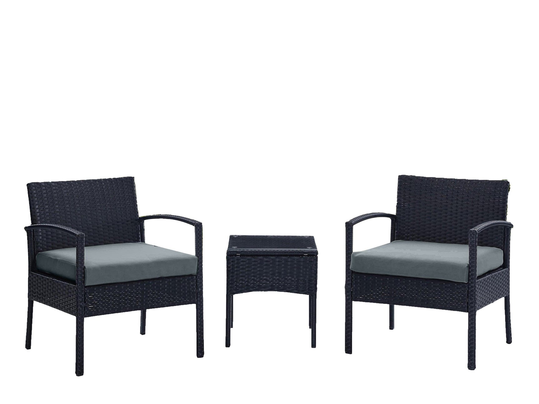 Noli Patio 2-Person Seating Group with End Table with Grey Cushions - Ornate Home