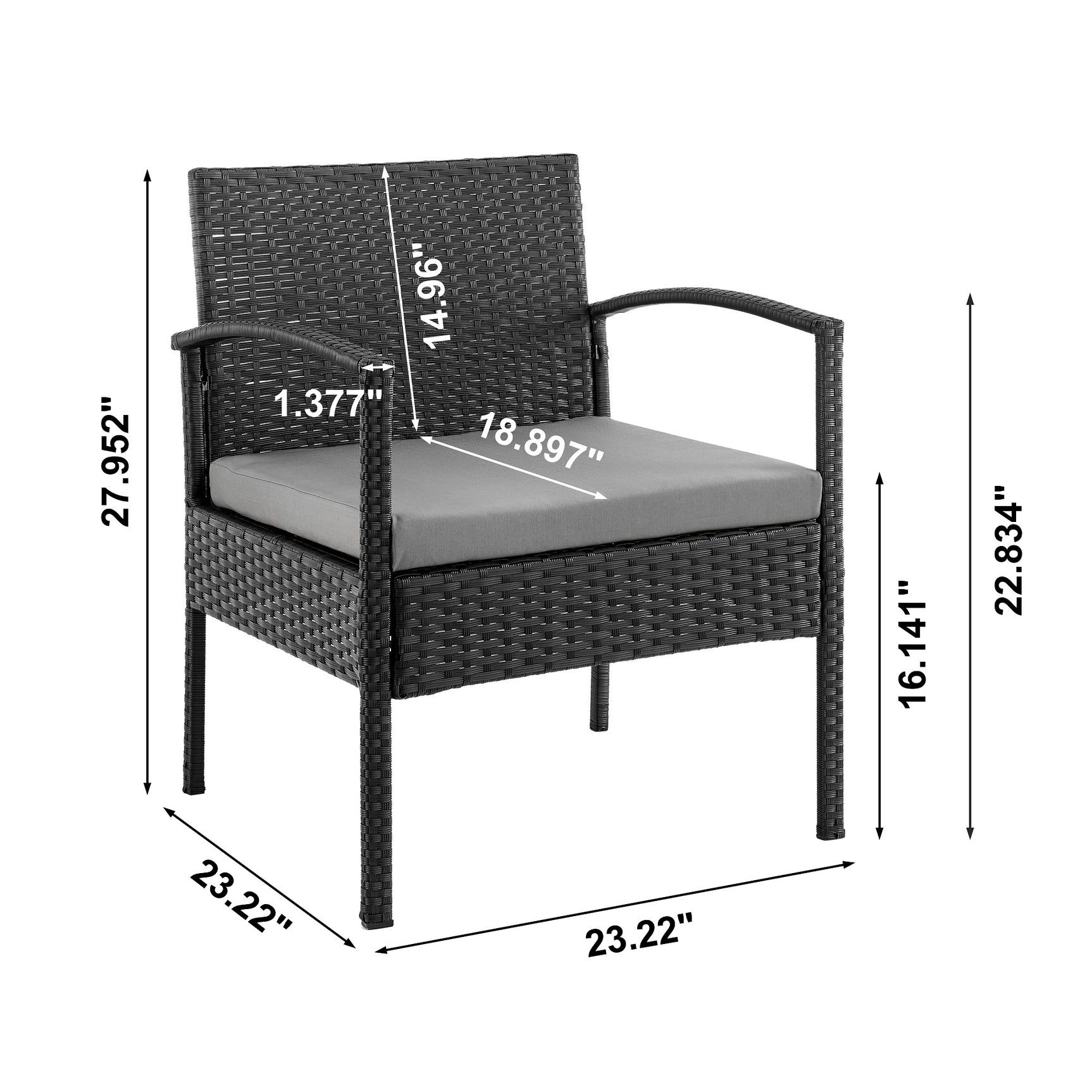 Noli Patio 4-Person Conversation Set with Coffee Table with Grey Cushions - Ornate Home
