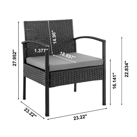 Noli Patio 4-Person Conversation Set with Coffee Table with Grey Cushions - Ornate Home