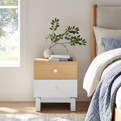 Nolia Oak/White 2-Drawer Color Block Nightstand - Ornate Home