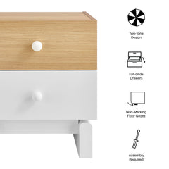 Nolia Oak/White 2-Drawer Color Block Nightstand - Ornate Home