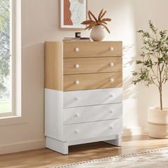 Nolia Oak/White 6-Drawer Color Block Dresser Chest - Ornate Home