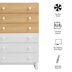 Nolia Oak/White 6-Drawer Color Block Dresser Chest - Ornate Home