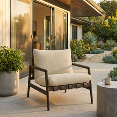 Nomi Dark Brown/Sand Outdoor Patio Teak Wood Sling Chair - Ornate Home
