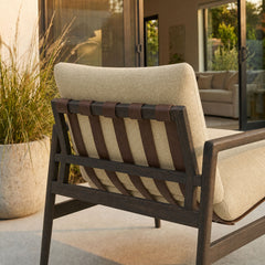 Nomi Dark Brown/Sand Outdoor Patio Teak Wood Sling Chair - Ornate Home