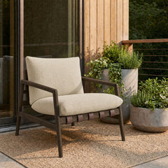 Nomi Dark Brown/Sand Outdoor Patio Teak Wood Sling Chair - Ornate Home