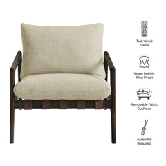 Nomi Dark Brown/Sand Outdoor Patio Teak Wood Sling Chair - Ornate Home