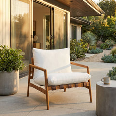 Nomi Natural/White Outdoor Patio Teak Wood Sling Chair - Ornate Home