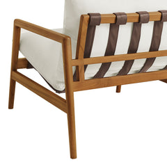 Nomi Natural/White Outdoor Patio Teak Wood Sling Chair - Ornate Home