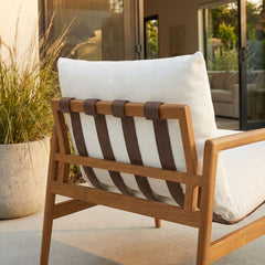 Nomi Natural/White Outdoor Patio Teak Wood Sling Chair - Ornate Home