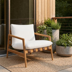 Nomi Natural/White Outdoor Patio Teak Wood Sling Chair - Ornate Home