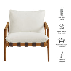 Nomi Natural/White Outdoor Patio Teak Wood Sling Chair - Ornate Home