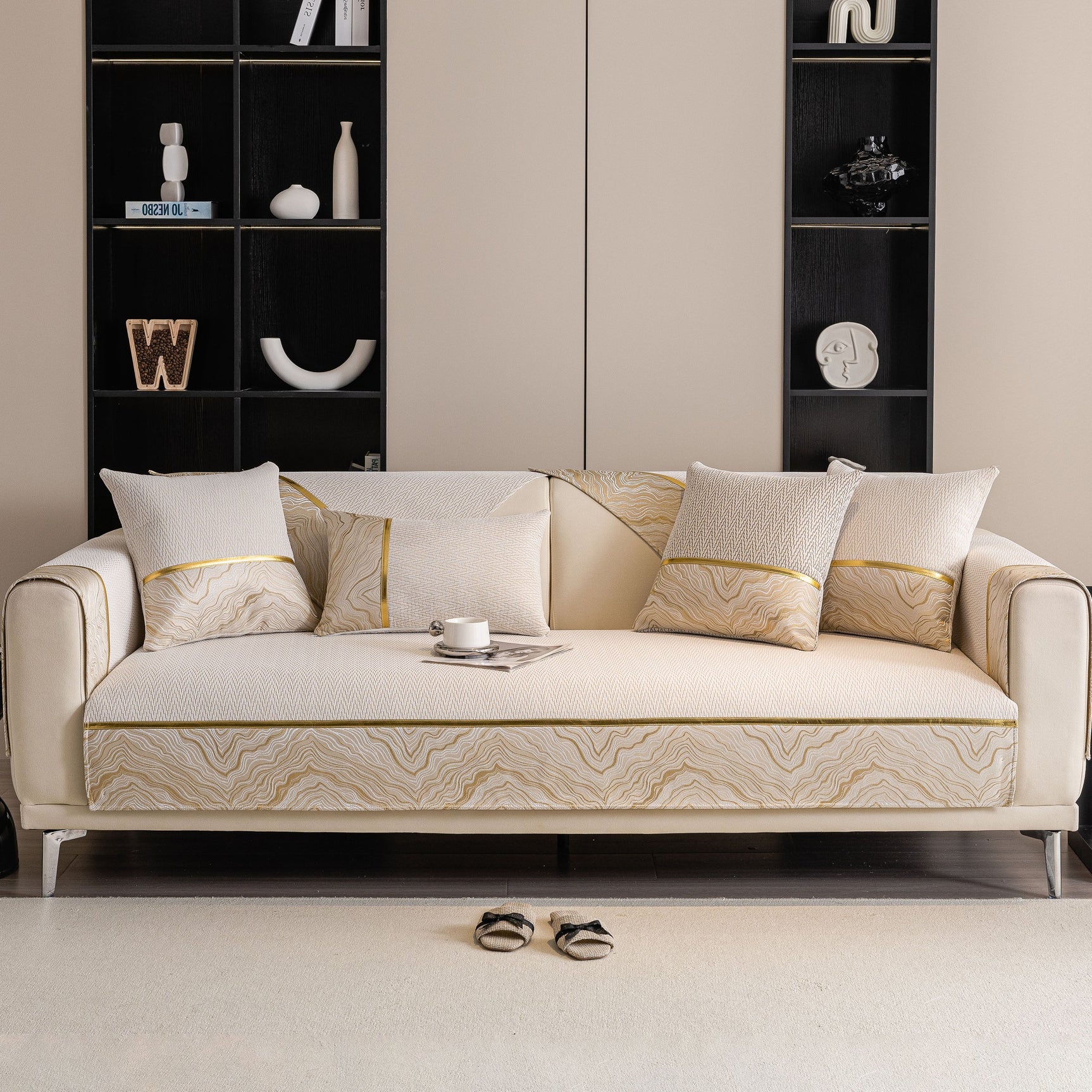 Non-Slip Couch Cover with Gold Trim, Sofa Slipcover for Sectional & Loveseat - Ornate Home