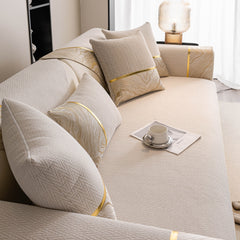 Non-Slip Couch Cover with Gold Trim, Sofa Slipcover for Sectional & Loveseat - Ornate Home