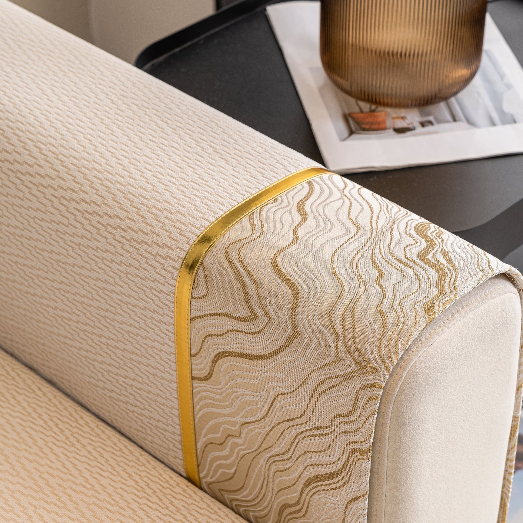 Non-Slip Couch Cover with Gold Trim, Sofa Slipcover for Sectional & Loveseat - Ornate Home