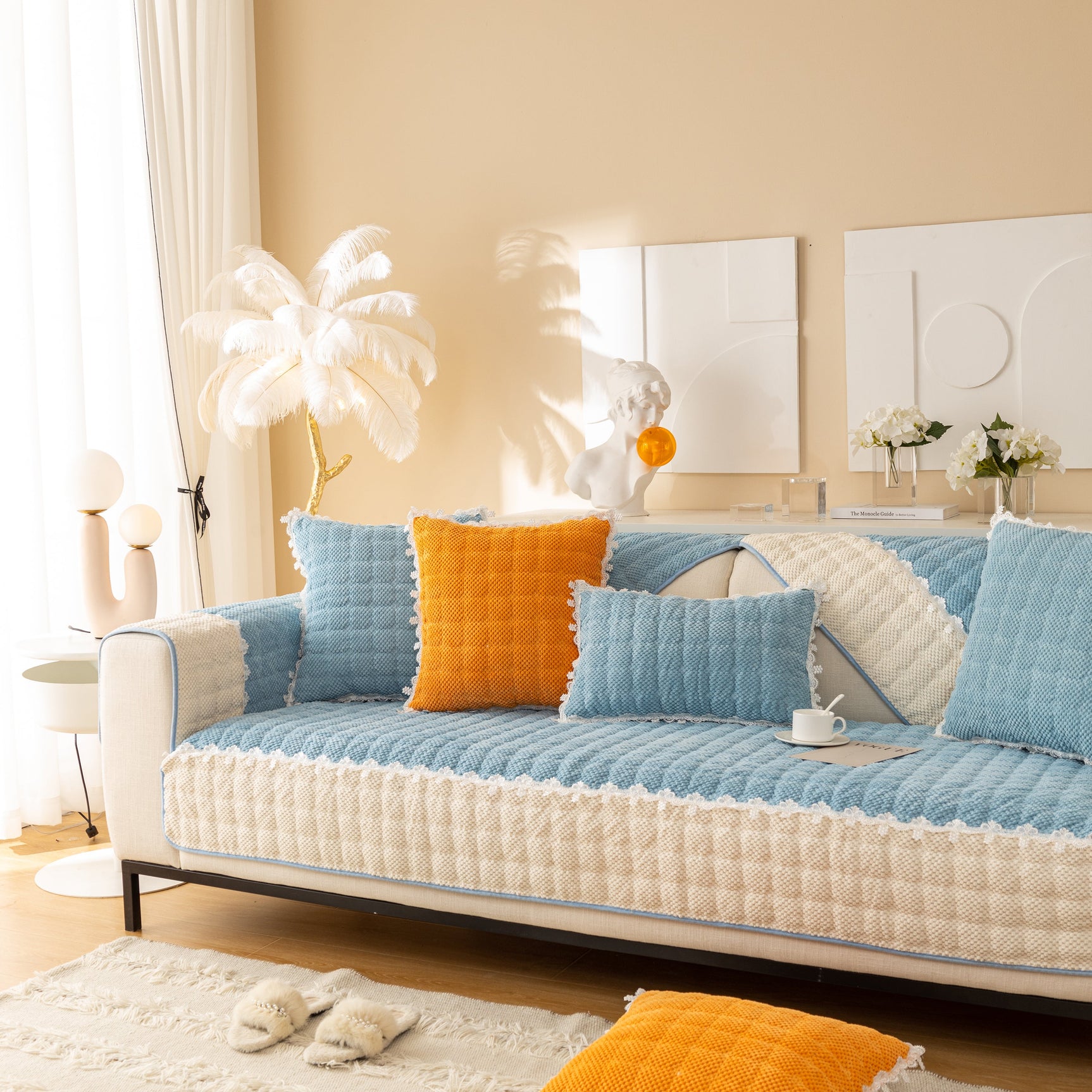 Non-Slip Sectional Couch Cover with Lace, Furniture Protector for Dogs, Pets, and Kids III - Ornate Home
