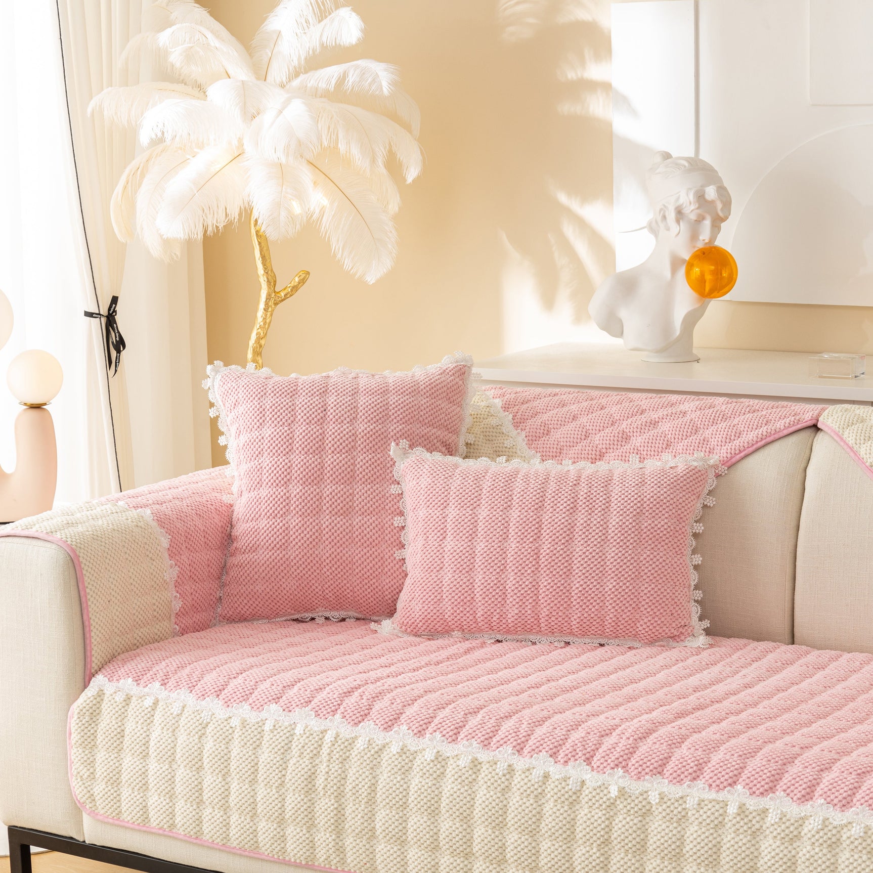Non-Slip Sectional Couch Cover with Lace, Furniture Protector for Dogs, Pets, and Kids III - Ornate Home