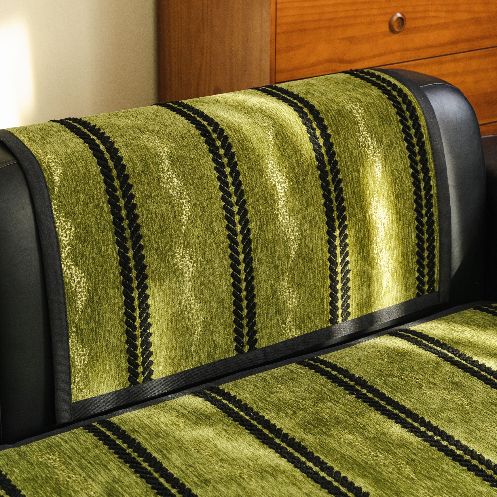 Non-Slip Sofa Cover with Thick Chenille Texture Woven Stripe Couch Protector Throw - Ornate Home