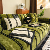 Non-Slip Sofa Cover with Thick Chenille Texture Woven Stripe Couch Protector Throw - Ornate Home