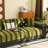 Non-Slip Sofa Cover with Thick Chenille Texture Woven Stripe Couch Protector Throw - Ornate Home