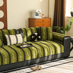 Non-Slip Sofa Cover with Thick Chenille Texture Woven Stripe Couch Protector Throw - Ornate Home