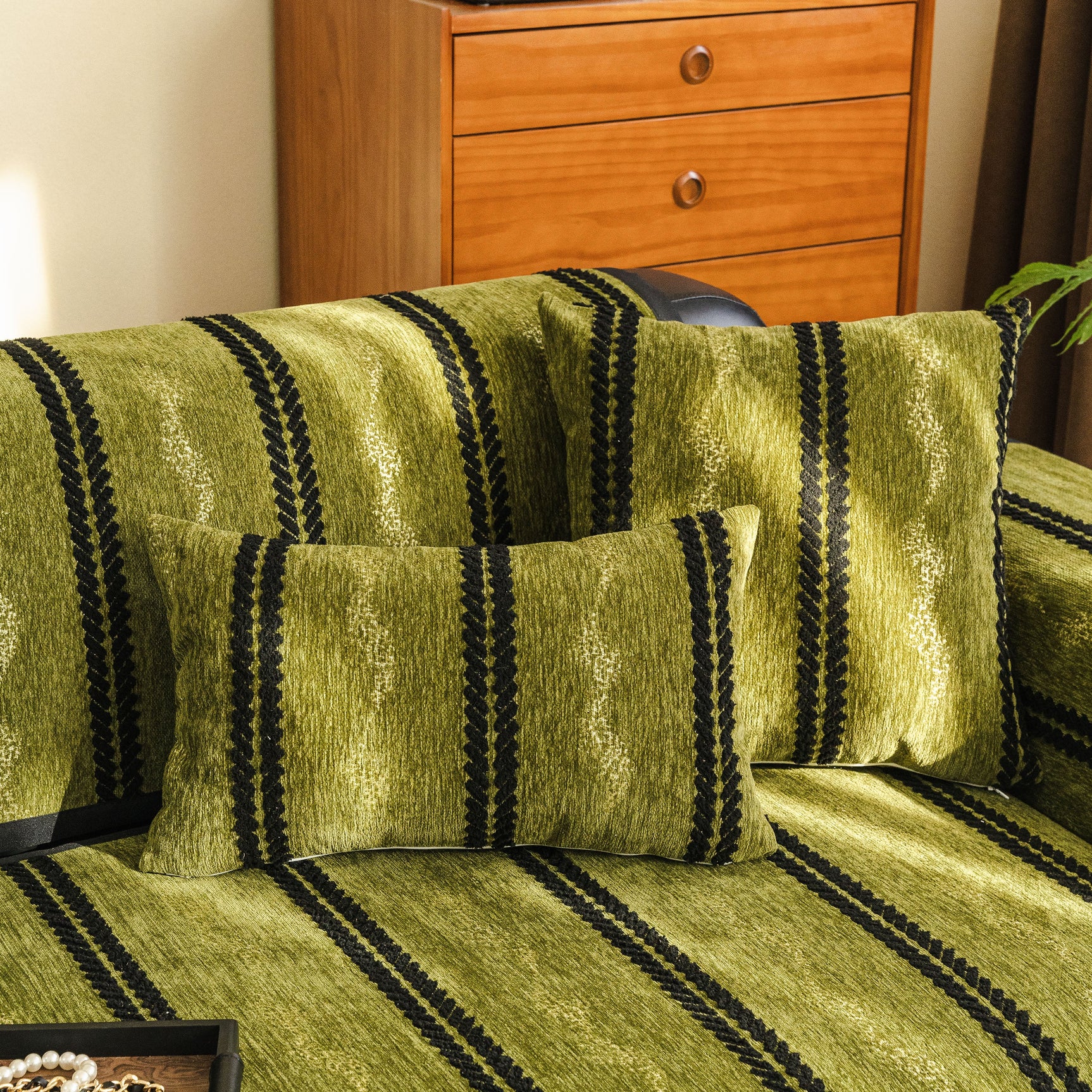 Non-Slip Sofa Cover with Thick Chenille Texture Woven Stripe Couch Protector Throw - Ornate Home