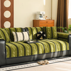 Non-Slip Sofa Cover with Thick Chenille Texture Woven Stripe Couch Protector Throw - Ornate Home