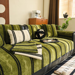 Non-Slip Sofa Cover with Thick Chenille Texture Woven Stripe Couch Protector Throw - Ornate Home