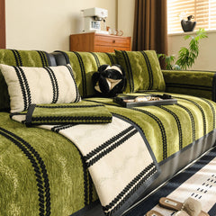 Non-Slip Sofa Cover with Thick Chenille Texture Woven Stripe Couch Protector Throw - Ornate Home