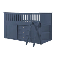 Nora Blue Low Loft Bunk With Bookcase And 2 Dressers - Ornate Home